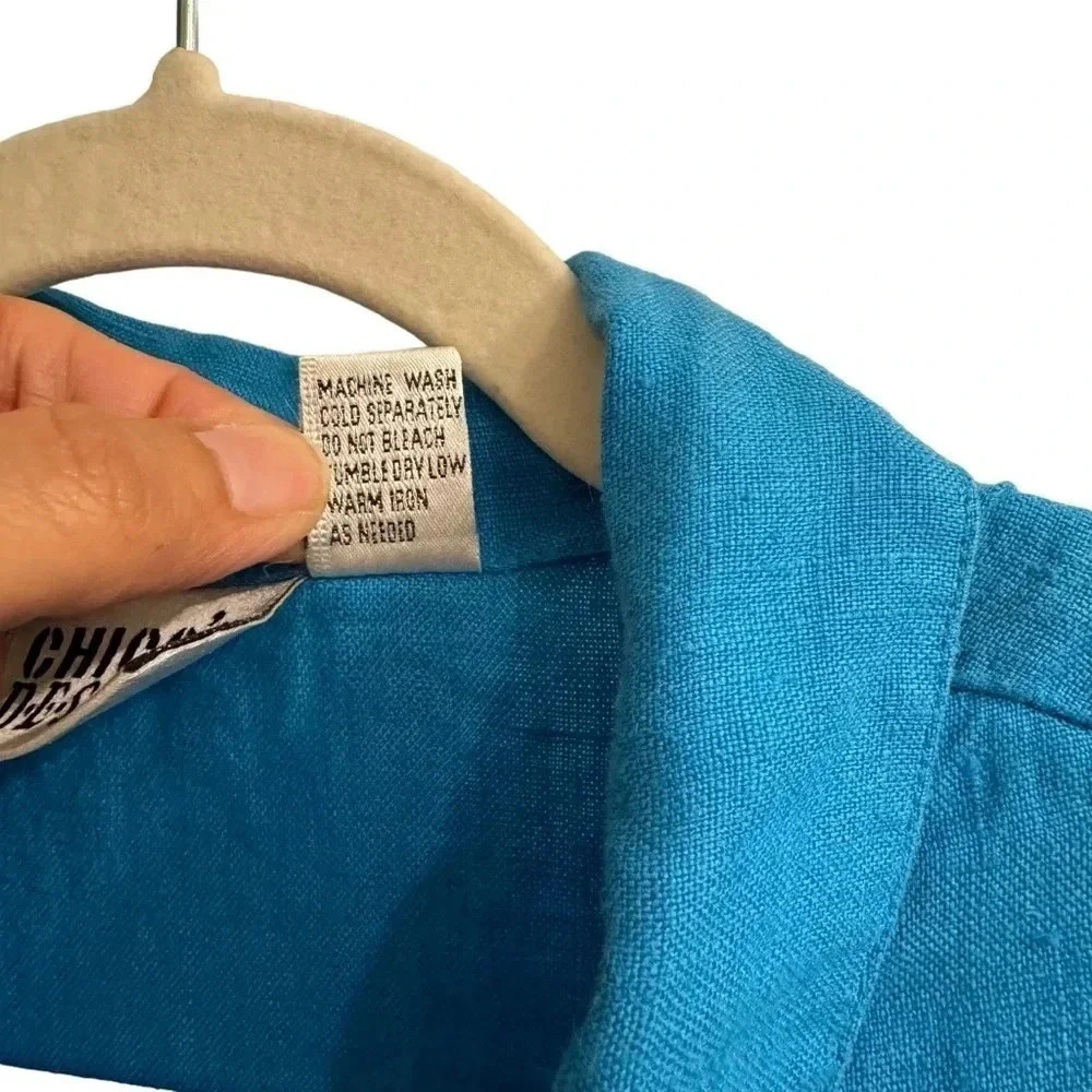 VINTAGE Chico’s 100% Linen Button Up Dress Size M‎ (2) Blue Coastal Beach Casual - Picture 4 of 10